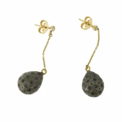 Boucles d’Oreilles Gouttes pavées Saphirs Diamants Or 18 Carats