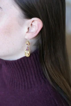 Boucles d'oreilles gouttes or jaune grenats