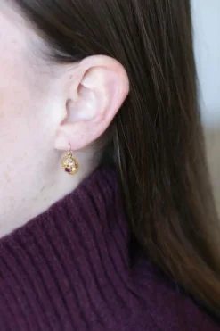 Boucles d'oreilles gouttes or jaune grenats