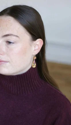 Boucles d'oreilles gouttes or jaune grenats