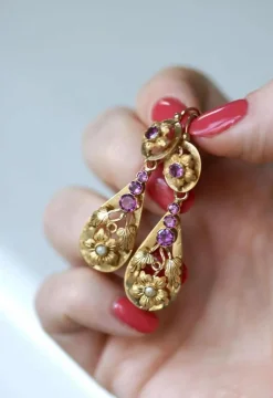 Boucles d'oreilles gouttes or jaune grenats