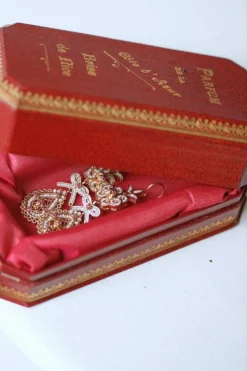 Boucles d'oreilles gouttes, perles et rubis sur or rose