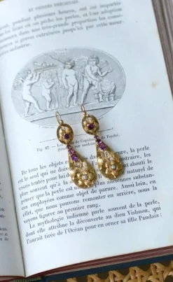 Boucles d'oreilles gouttes or jaune grenats