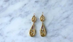 Boucles d'oreilles gouttes or jaune grenats