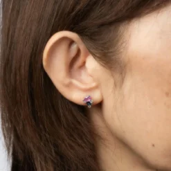 Boucles d'oreilles grappes saphir rose bleu diamant or blanc