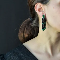 Boucles d'oreilles jades diamants et agates