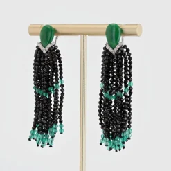 Boucles d'oreilles jades diamants et agates