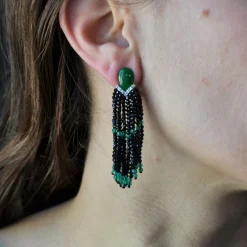 Boucles d'oreilles jades diamants et agates