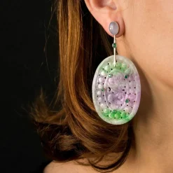 Boucles d'oreilles jades violets et émeraudes