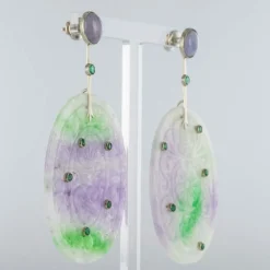 Boucles d'oreilles jades violets et émeraudes