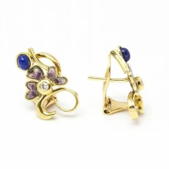 Boucles d'oreilles Lapis Lazuli, Émail et Diamants