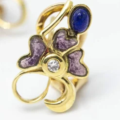 Boucles d'oreilles Lapis Lazuli, Émail et Diamants