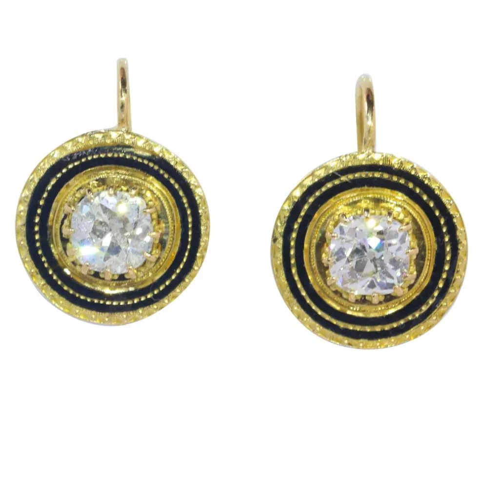 Boucles d'oreilles émaillées or, diamant
