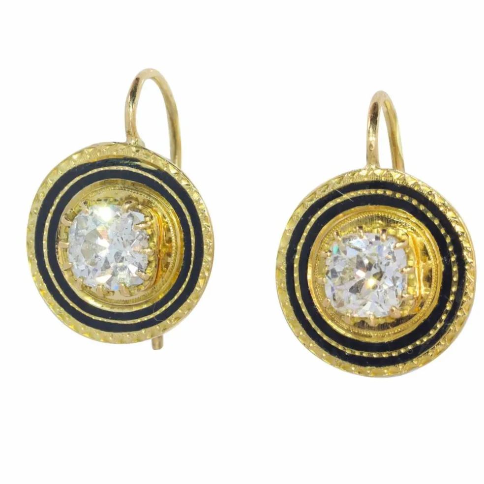 Boucles d'oreilles émaillées or, diamant