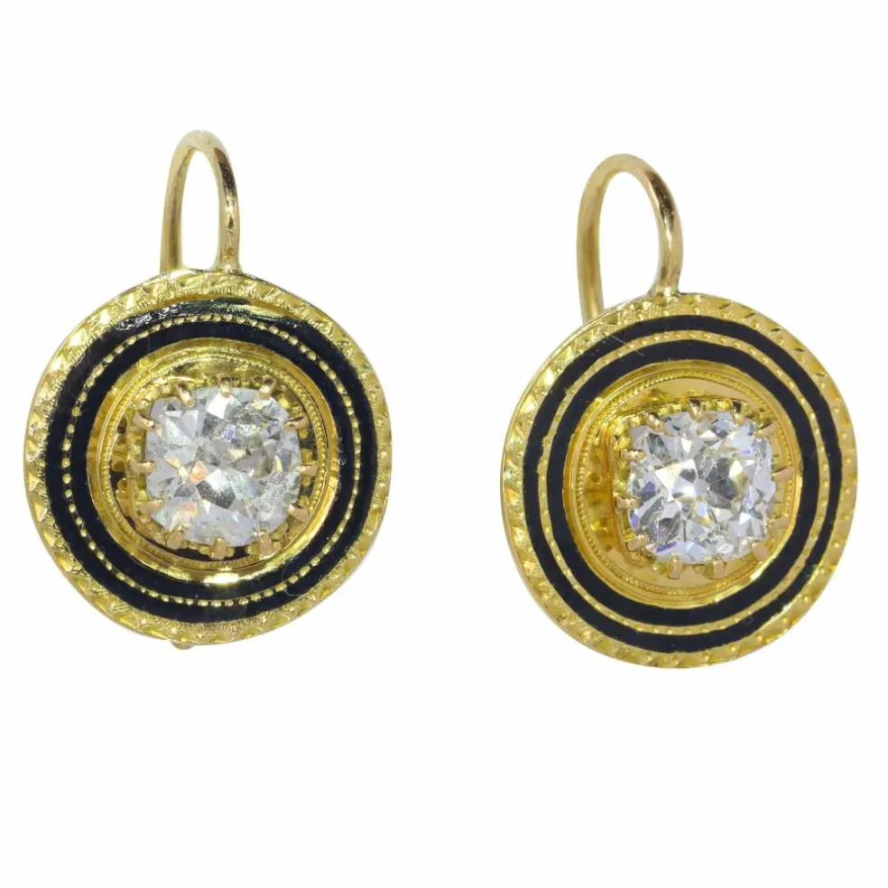 Boucles d'oreilles émaillées or, diamant