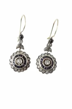 Boucles d'oreilles marguerite or, saphirs et diamants