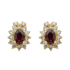 Boucles d'oreilles Marguerite Or jaune Grenat