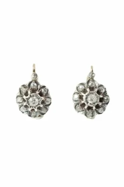 Boucles d'oreilles marguerite diamants taille ancienne