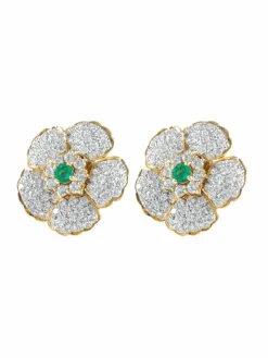 Boucles d'oreilles Marguerite Emeraudes Diamants