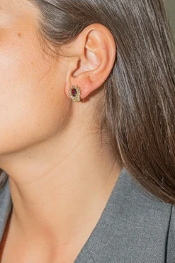 Boucles d'oreilles Marguerite Or jaune Grenat