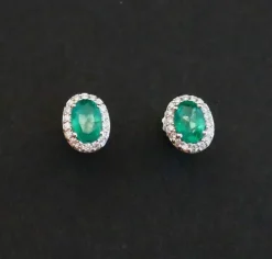 Boucles d'Oreilles émeraude Et Diamants, Or Blanc