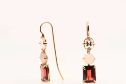 Boucles d'oreilles Morganite, Agate Grise, Grenat