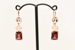 Boucles d'oreilles Morganite, Agate Grise, Grenat