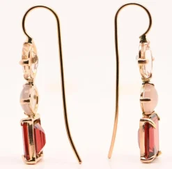 Boucles d'oreilles Morganite, Agate Grise, Grenat