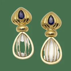 Boucles d'oreilles Nacre, saphir, or jaune