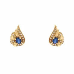 Boucles d'oreilles noeud saphirs diamants or jaune