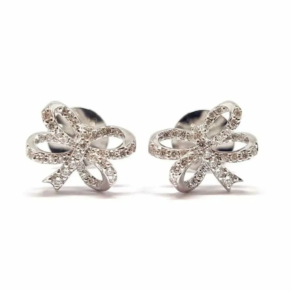 Boucles d'oreilles noeuds diamants or blanc