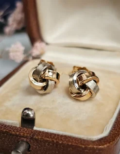 Boucles d'oreilles nœuds or jaune et blanc