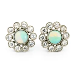 Boucles d'Oreilles Opale Diamant Platine