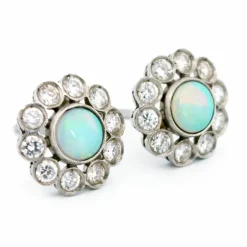 Boucles d'Oreilles Opale Diamant Platine