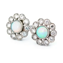 Boucles d'Oreilles Opale Diamant Platine