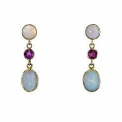 Boucles d'oreilles opales grenats pendantes