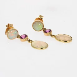 Boucles d'oreilles opales grenats pendantes
