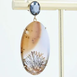 Boucles d'oreilles or agates à dendrite et hématite