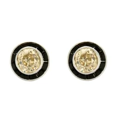 Boucles d'oreilles or blanc, diamants et onyx