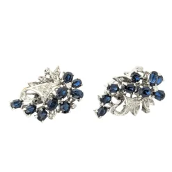 Boucles d'oreilles or blanc, diamants et saphirs