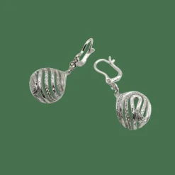 Boucles d'oreilles or blanc, diamants, cristal de roche, monture cage gravée à la main