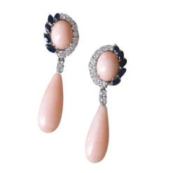 Boucles d'oreilles or blanc diamants et saphirs