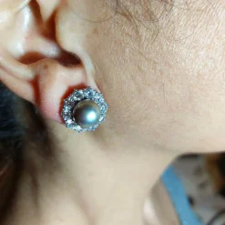 Boucles d'oreilles Or blanc Perles Diamants