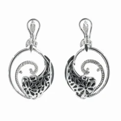 Boucles d'Oreilles Or Blanc Diamants et Onyx