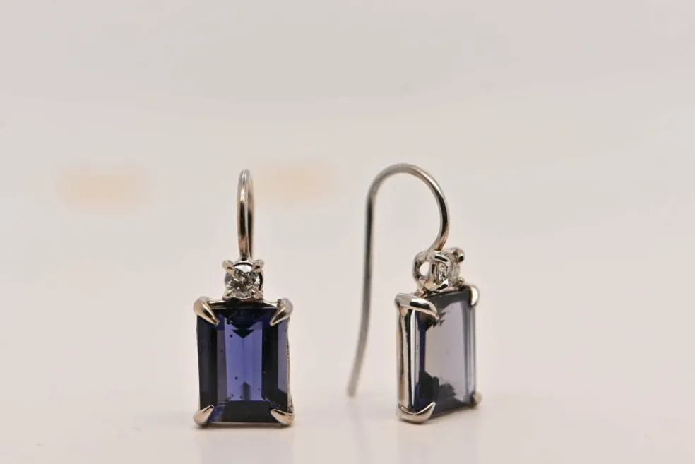Boucles d'oreilles Or Blanc Iolite Diamants