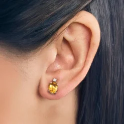Boucles d'oreilles or blanc saphir jaune diamants