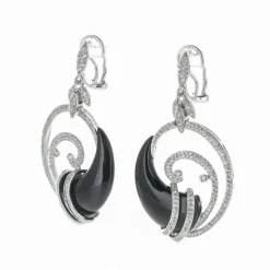Boucles d'Oreilles Or Blanc Diamants et Onyx