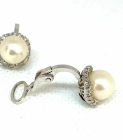 Boucles d'oreilles Or blanc Perles Diamants