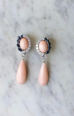 Boucles d'oreilles or blanc diamants et saphirs