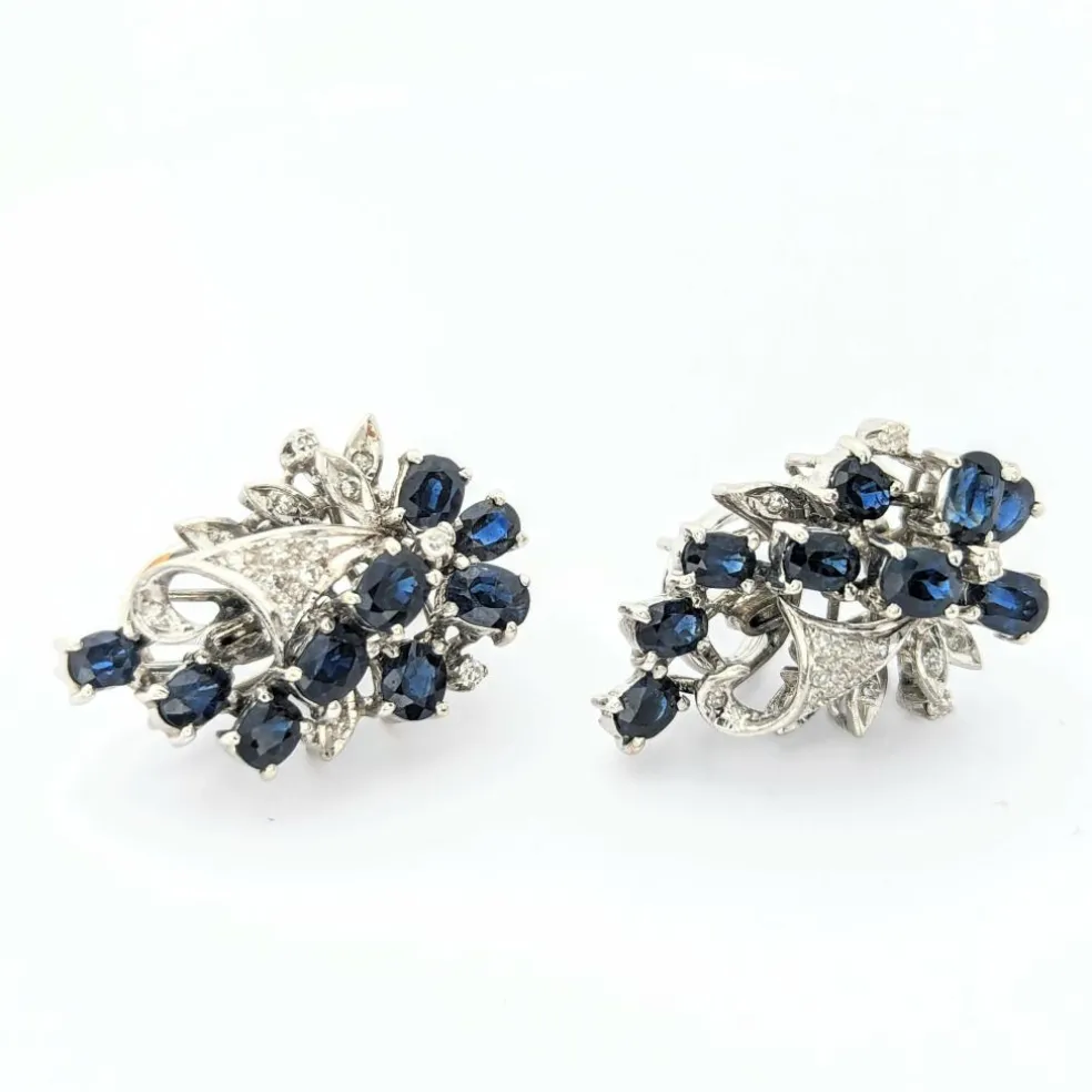 Boucles d'oreilles or blanc, diamants et saphirs